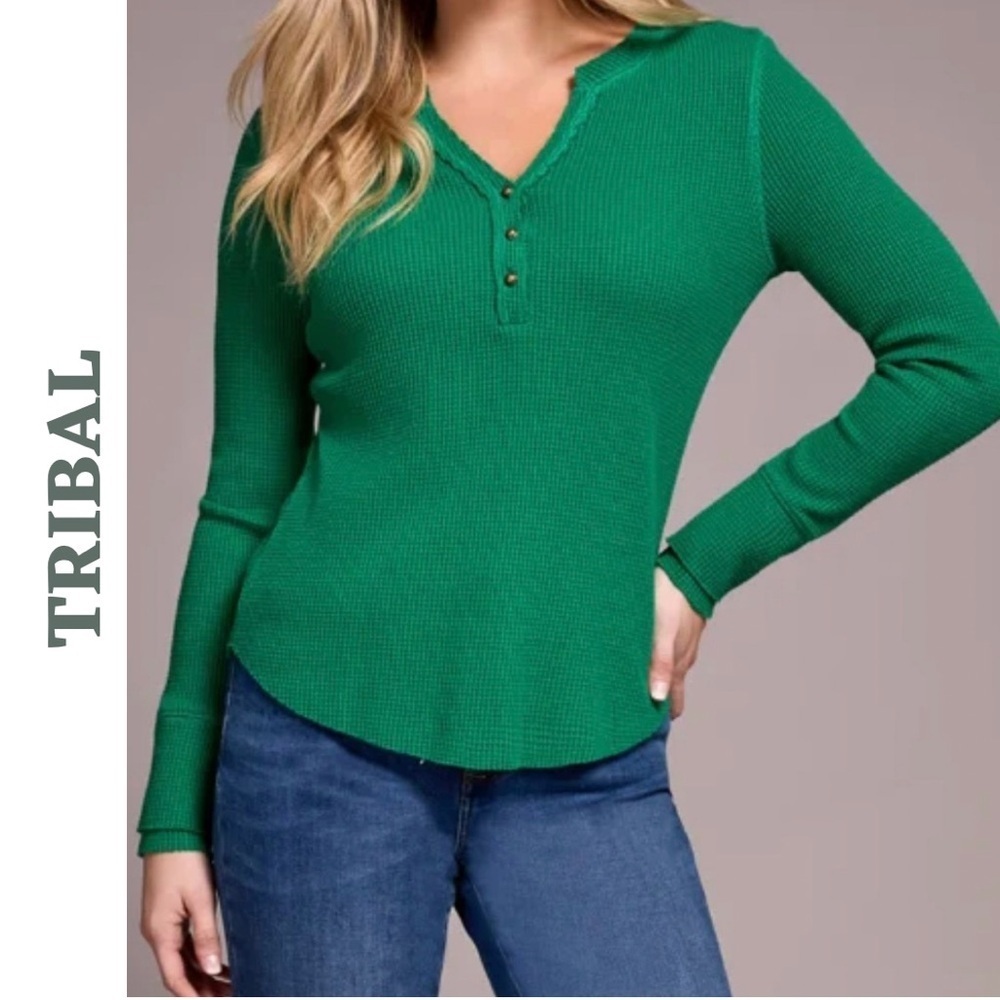Tribal Green Waffle Knit Henley Extra Small XS NWT